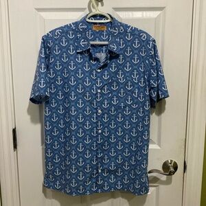 HAPPY BAY Men's Party Shortsleeve Button Down Hawaiian Shirt S Anchor Blue White
